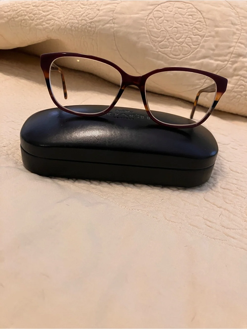 Coach Women's Burgundy and Tortoise Cat-Eye Glasses